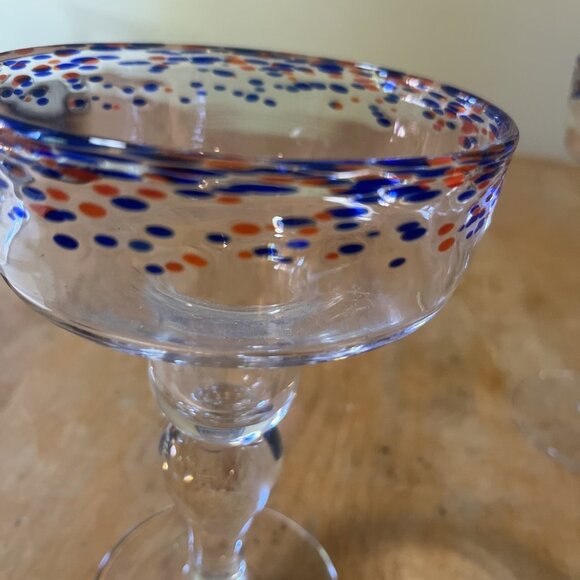 Aaron Sanchez Margarita Glass 10oz. Set Of 2 Red And Blue Confetti Blown Glass - Picture 5 of 6